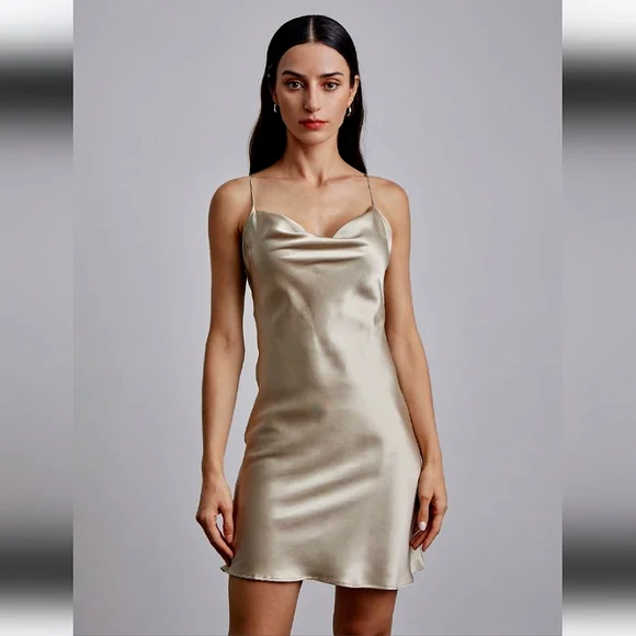 Silk Maison | Dresses | Lounge Cowl Neck Mini Silk Slip
